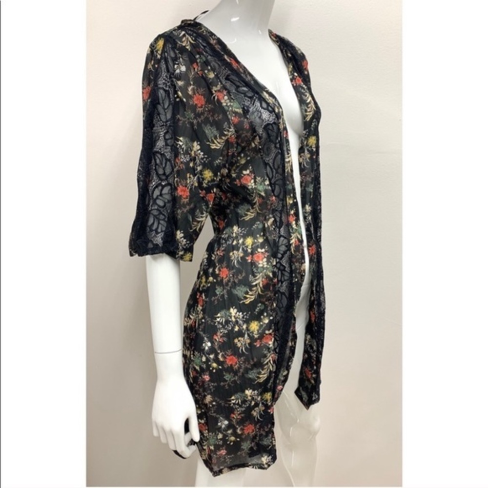 HP🎉NEW Sam Edelman Chiffon Floral Kimono Coverup Lightweight Cardigan Layer Top - Picture 3 of 8